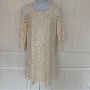 5/$25! Tacera bohemian cream lace dress size small